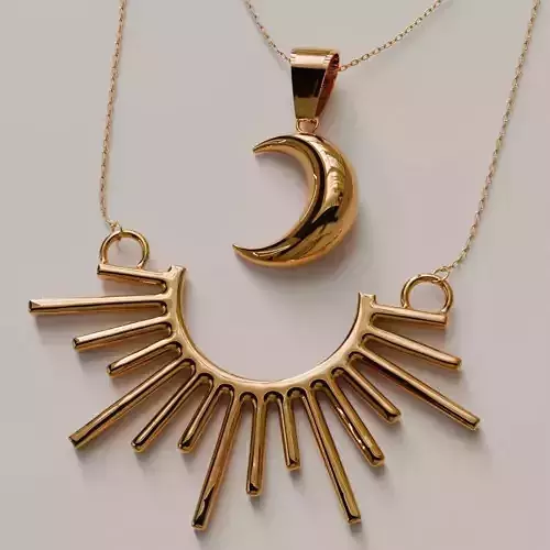 Gold Sun and Moon Pendant Set