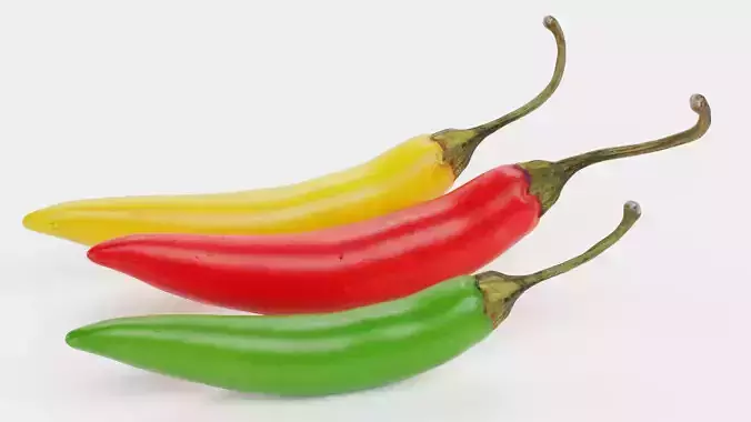 Chilli Pepper Set - Red Green and Yellow Spicy Peppers 3D model 7