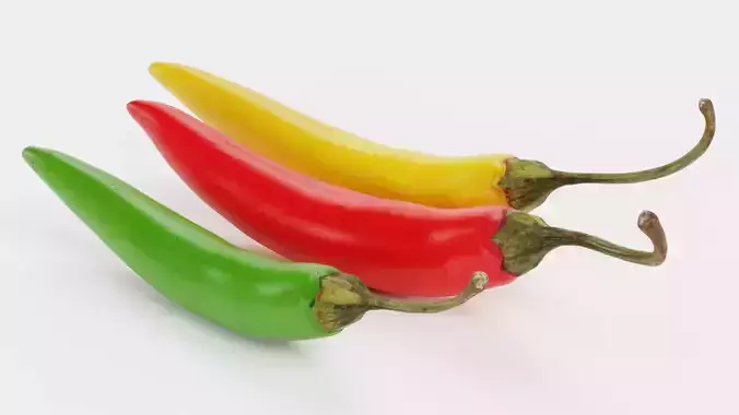 Chilli Pepper Set - Red Green and Yellow Spicy Peppers 3D model 3
