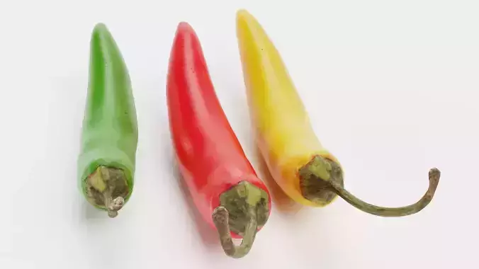 Chilli Pepper Set - Red Green and Yellow Spicy Peppers 3D model 4