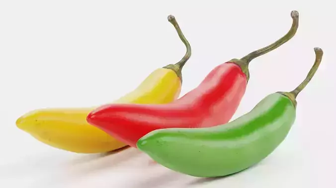 Chilli Pepper Set - Red Green and Yellow Spicy Peppers 3D model 6