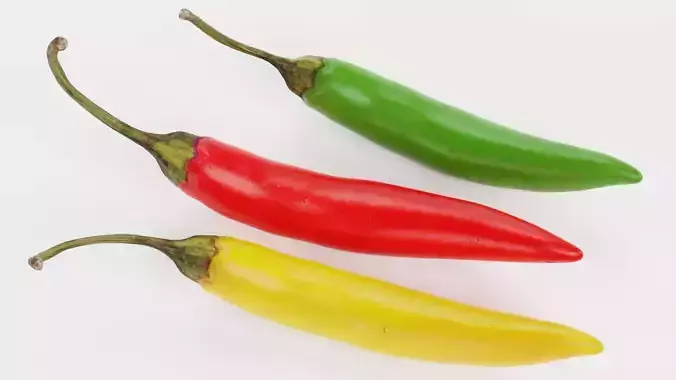 Chilli Pepper Set - Red Green and Yellow Spicy Peppers 3D model 5