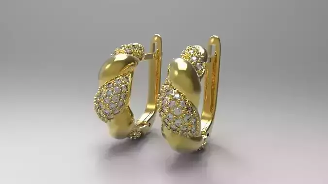 Earrings pair of gold hoop with diamonds