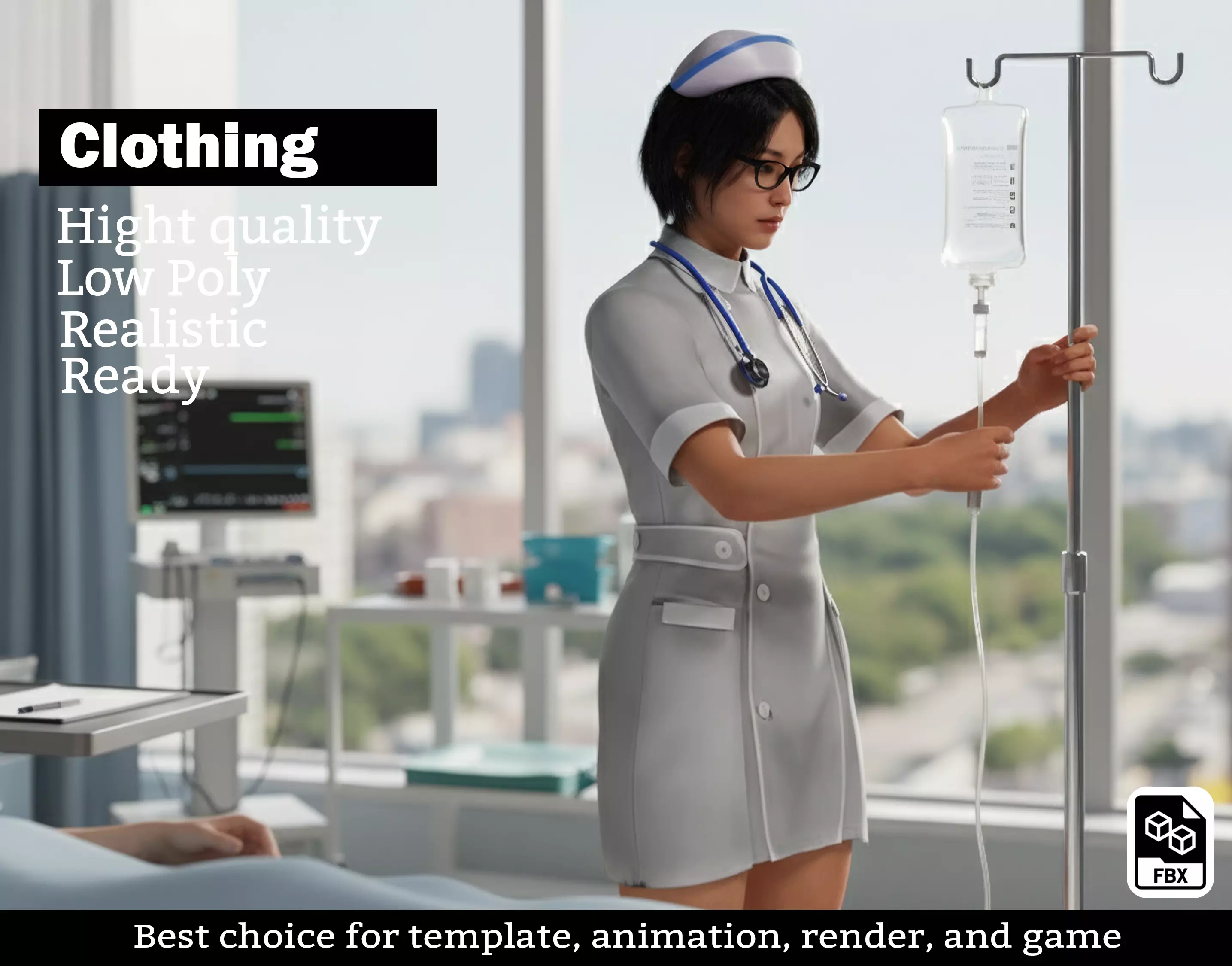 Realistic Nurse Uniform 3D Model with Accessories Low-poly 3D model