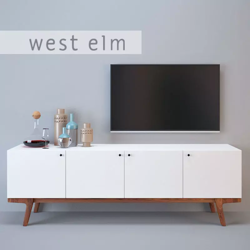 West Elm modern media console 3D model_0