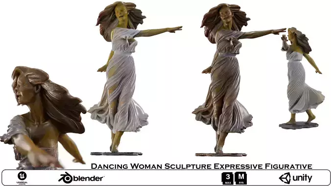 Dancing Woman Sculpture Expressive Figurative Low-poly 3D model