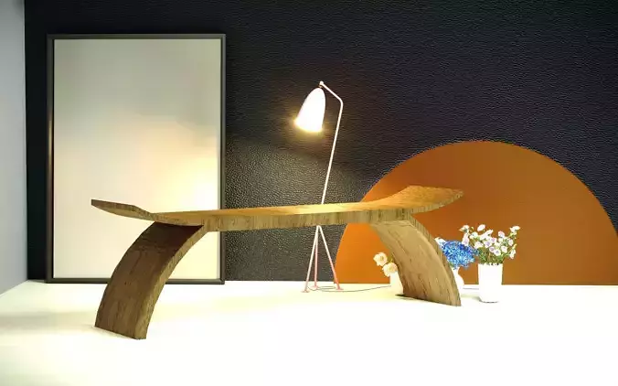 Modern Curved Wooden Bench Minimalist Designer Furniture