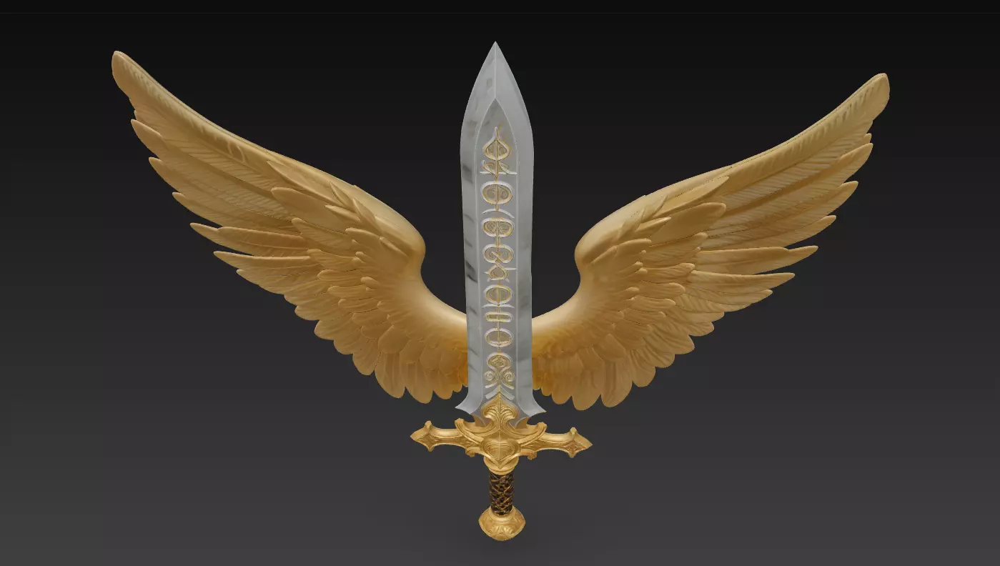 Angelic Winged Sword - Holy Guardian Blade 3D Model 3D print model_2