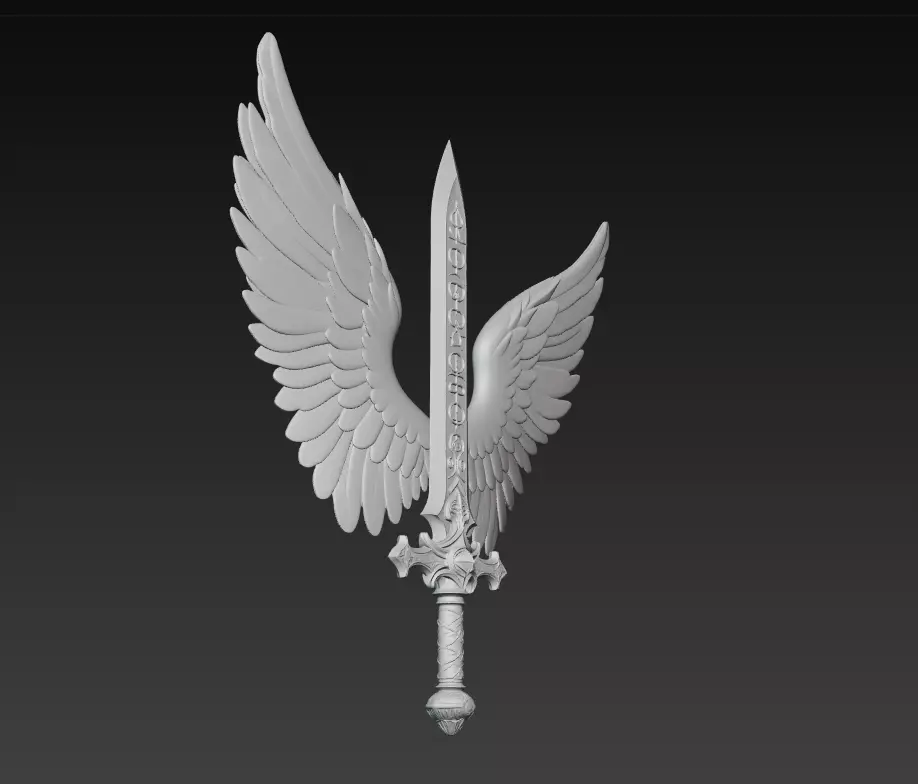 Angelic Winged Sword - Holy Guardian Blade 3D Model 3D print model_7