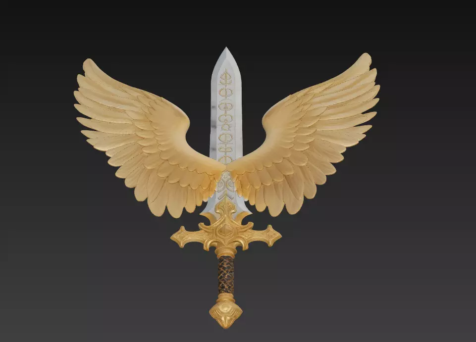 Angelic Winged Sword - Holy Guardian Blade 3D Model 3D print model_4