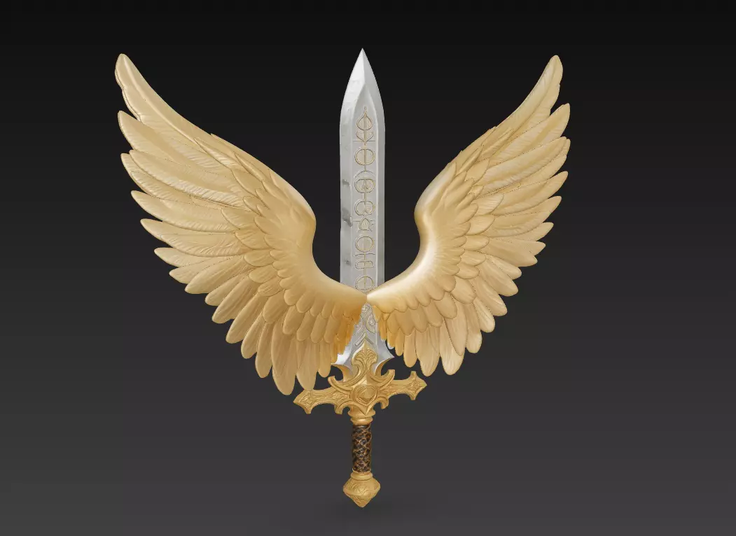 Angelic Winged Sword - Holy Guardian Blade 3D Model 3D print model_3