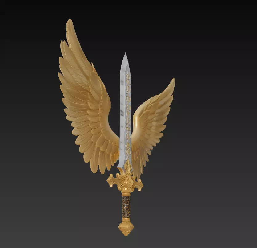 Angelic Winged Sword - Holy Guardian Blade 3D Model 3D print model_1