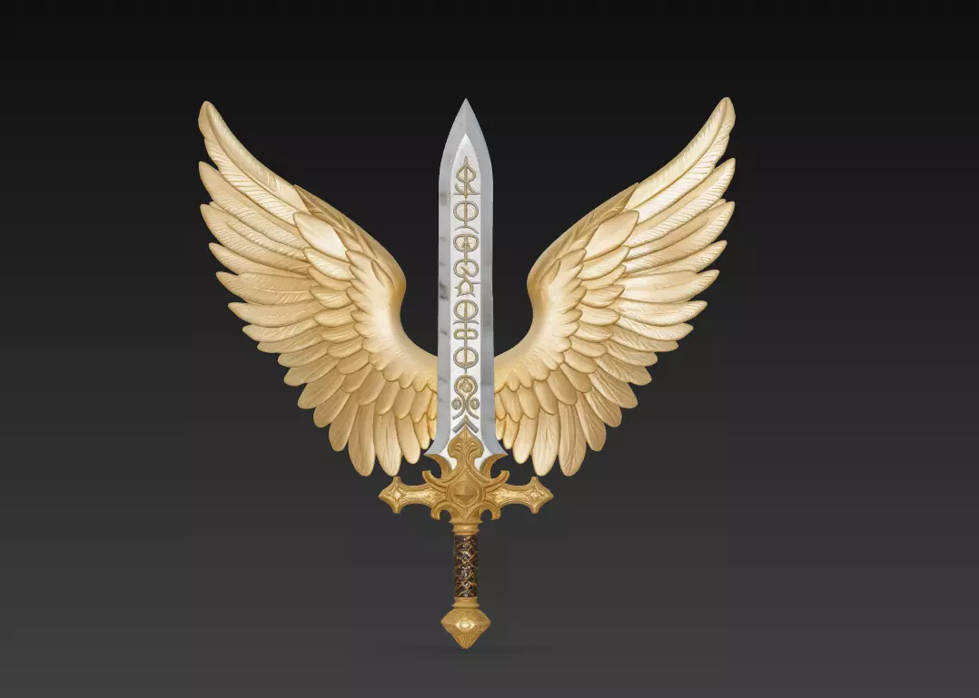 Angelic Winged Sword - Holy Guardian Blade 3D Model 3D print model_0