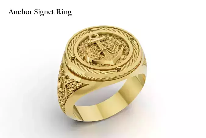 Anchor Signet Ring Nautical Mens Jewelry Ready for 3D Printing