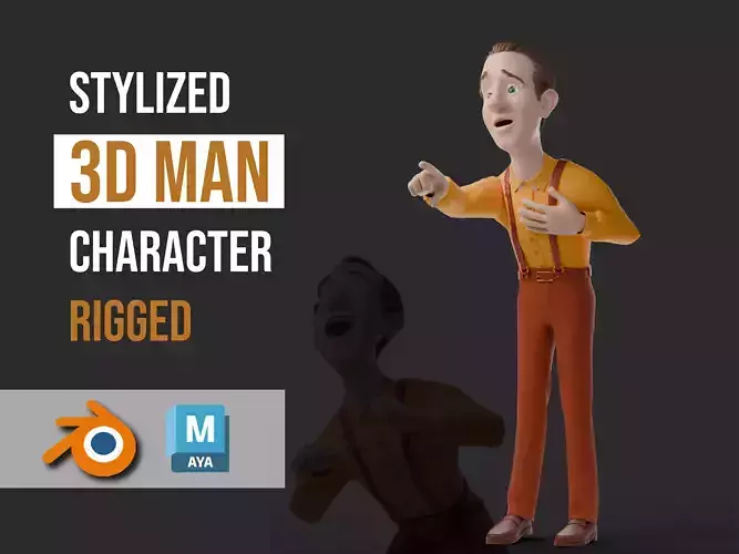 Fully rigged stylized 3d man character with textures