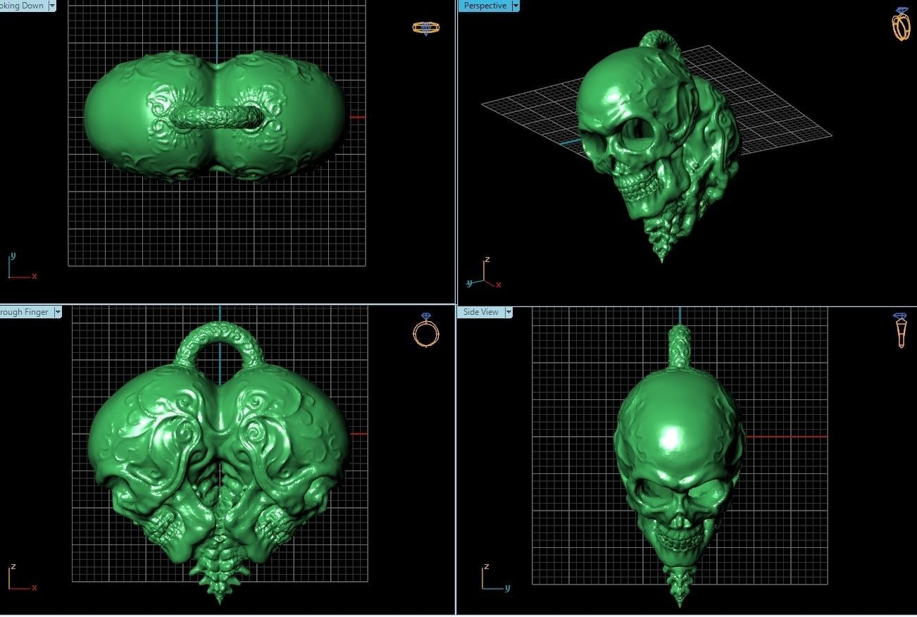 Pendant with two skulls in shape of hearts 3D print model_1
