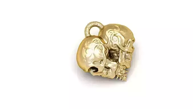 Pendant with two skulls in shape of hearts