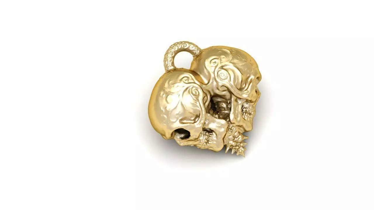 Pendant with two skulls in shape of hearts 3D print model_0