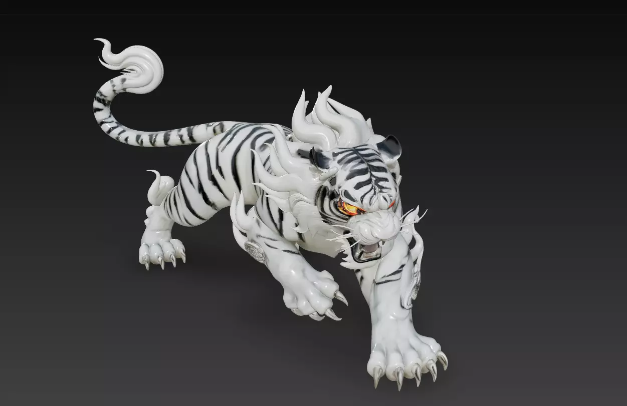 White Tiger Guardian - Celestial Spirit Beast 3D Model 3D print model_3