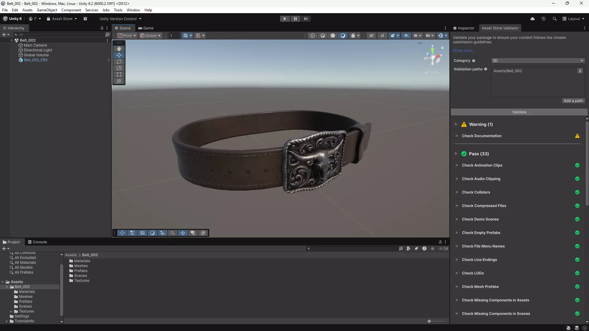 Western Leather Belt with Longhorn Buckle Game-Ready 3D Model Low-poly 3D model_5