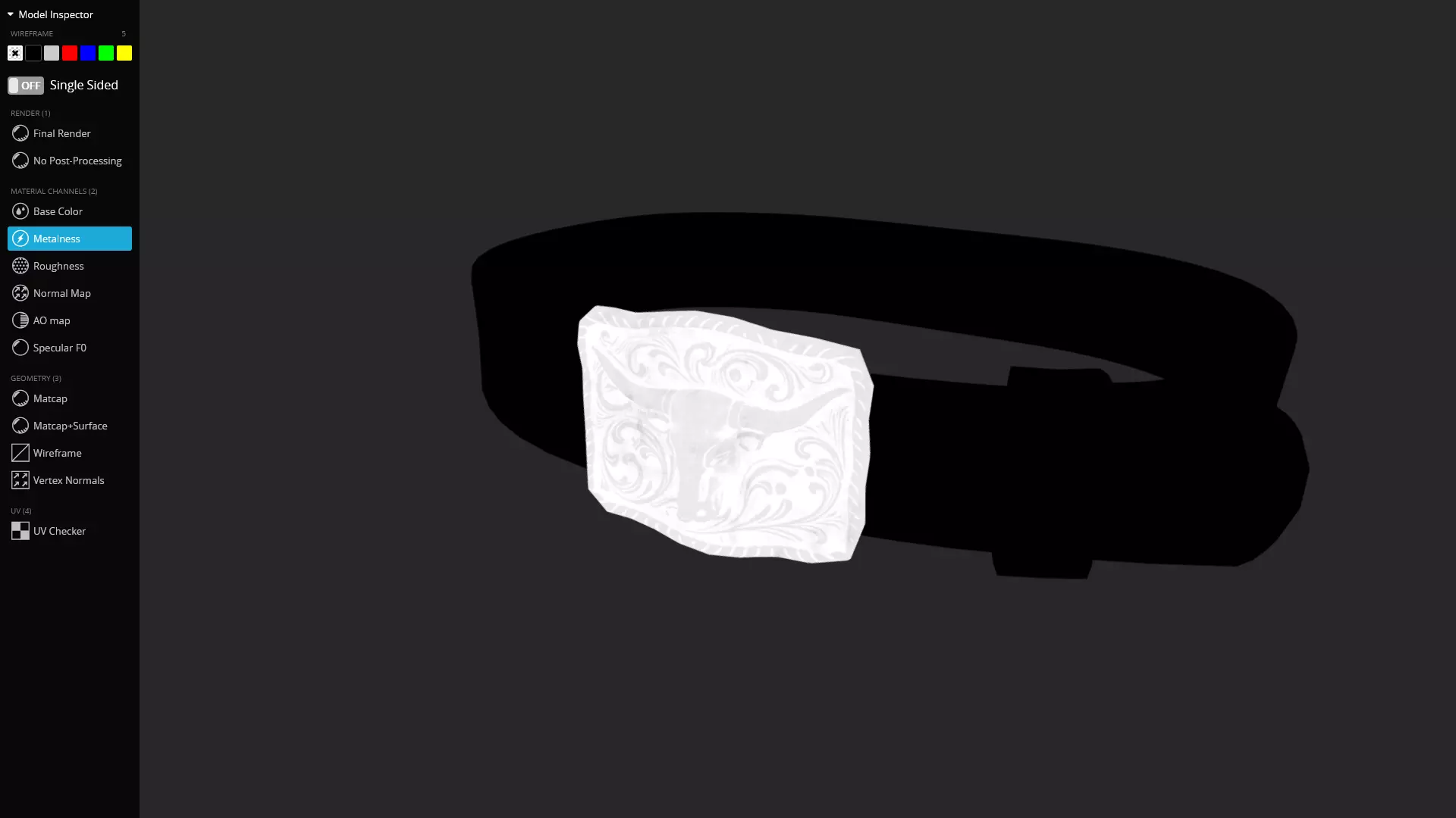 Western Leather Belt with Longhorn Buckle Game-Ready 3D Model Low-poly 3D model_8