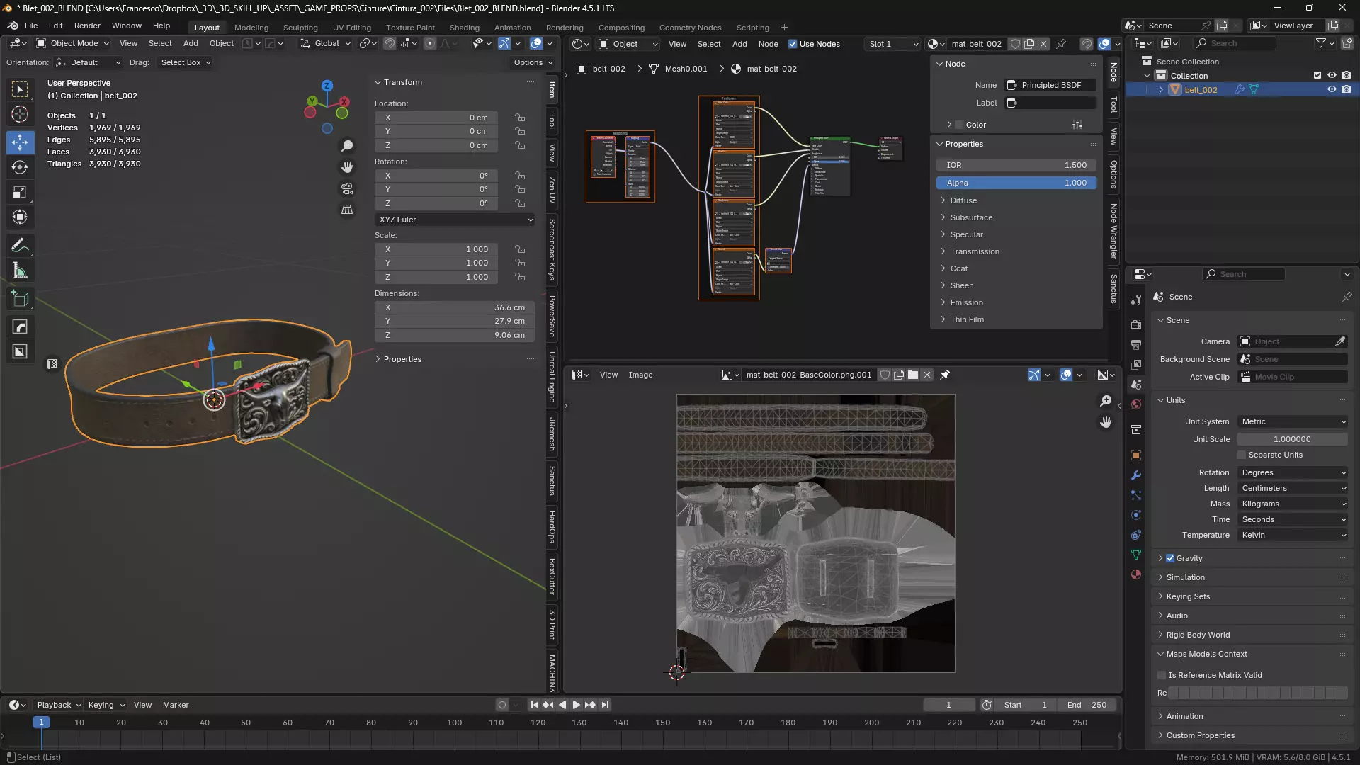 Western Leather Belt with Longhorn Buckle Game-Ready 3D Model Low-poly 3D model_6