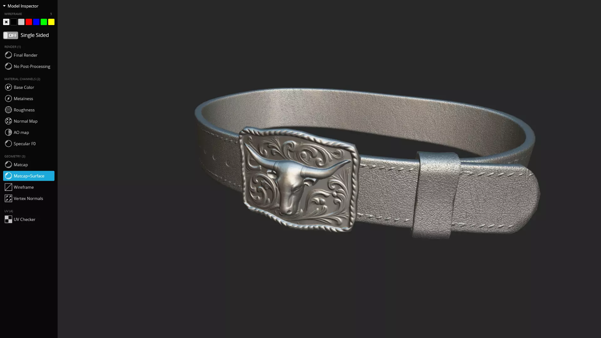 Western Leather Belt with Longhorn Buckle Game-Ready 3D Model Low-poly 3D model_13
