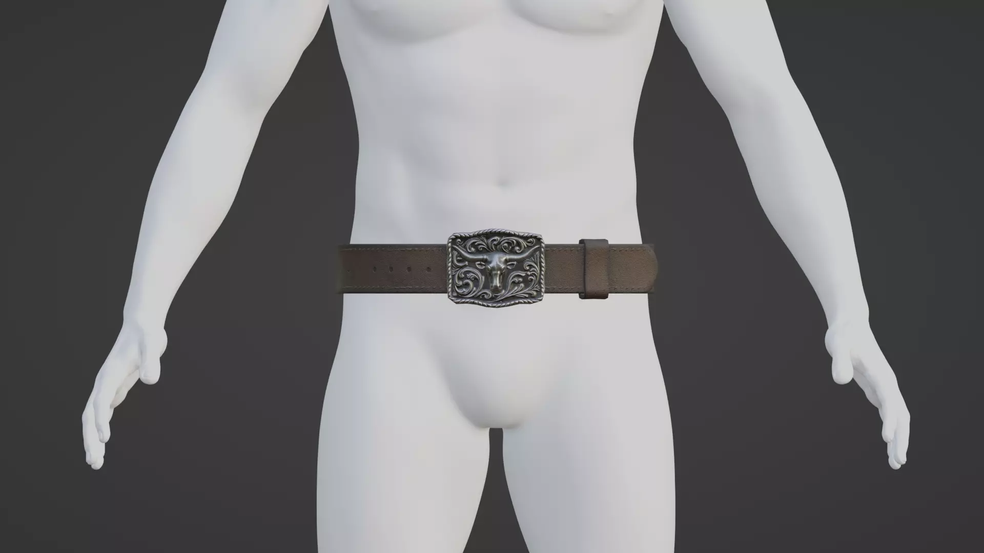 Western Leather Belt with Longhorn Buckle Game-Ready 3D Model Low-poly 3D model_4