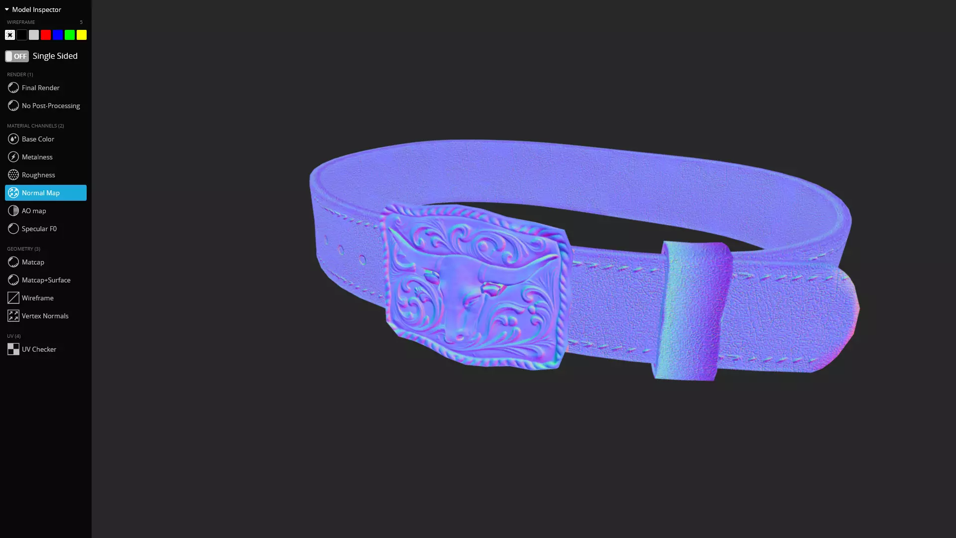 Western Leather Belt with Longhorn Buckle Game-Ready 3D Model Low-poly 3D model_10