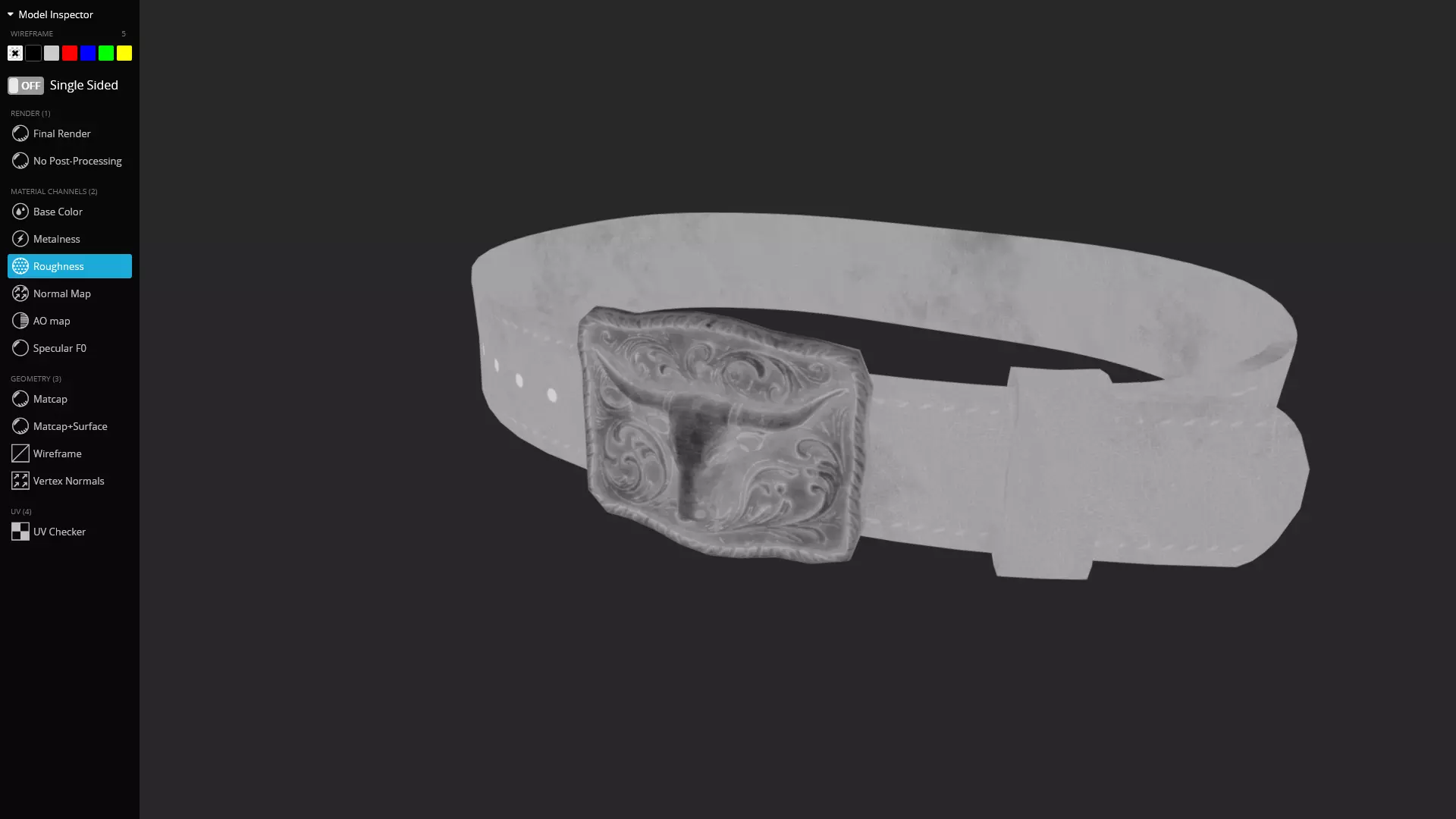 Western Leather Belt with Longhorn Buckle Game-Ready 3D Model Low-poly 3D model_9