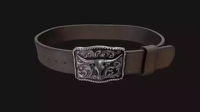 Western Leather Belt with Longhorn Buckle Game-Ready 3D Model Low-poly 3D model Western Leather Belt with Longhorn Buckle Game-Ready 3D Model Low-poly 3D model