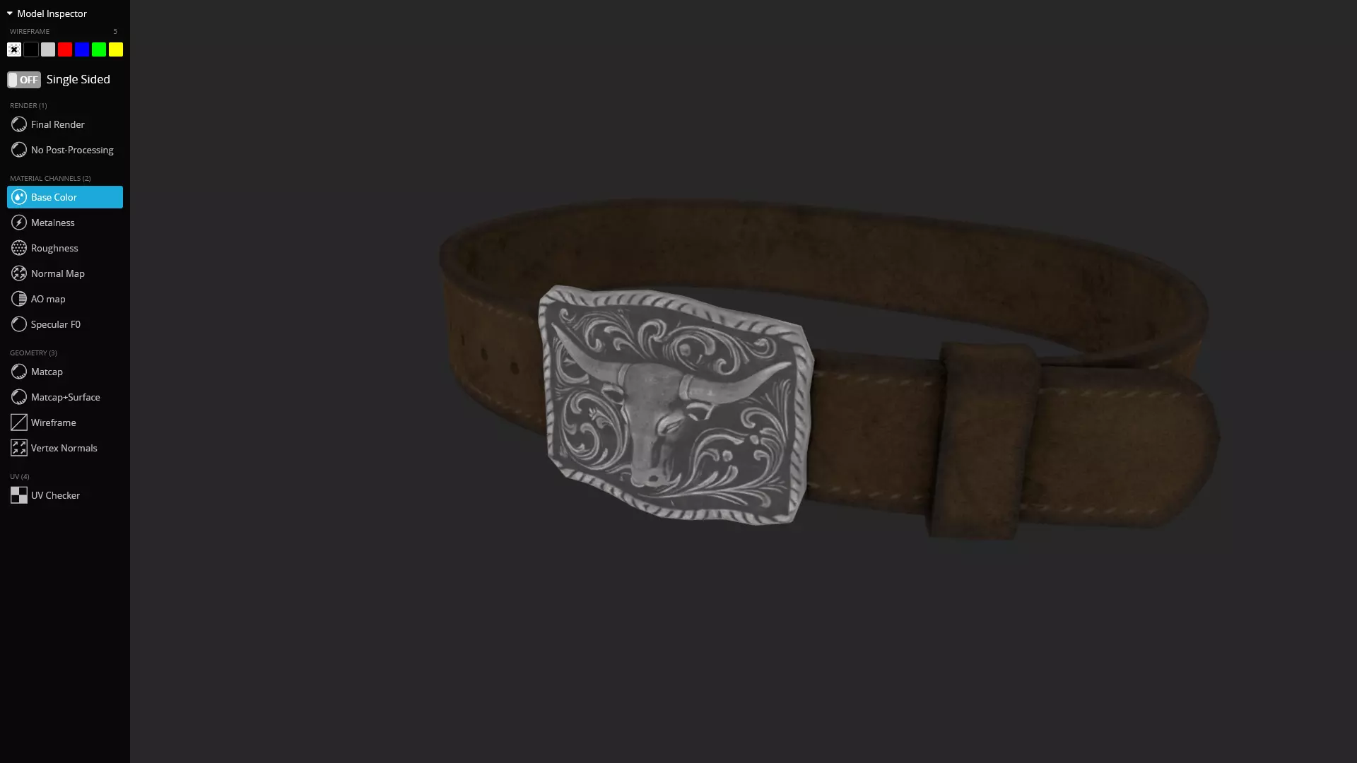 Western Leather Belt with Longhorn Buckle Game-Ready 3D Model Low-poly 3D model_7