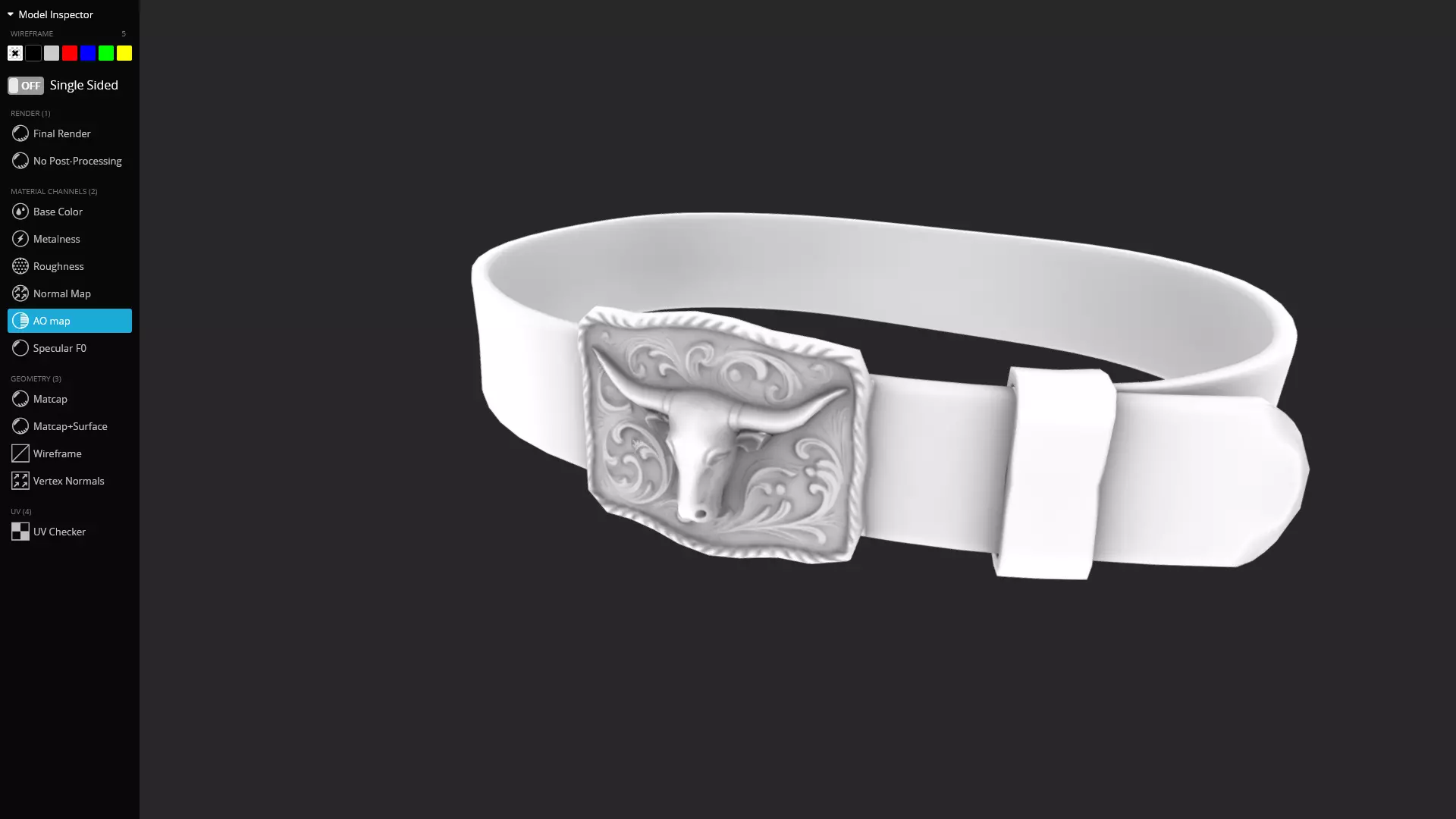 Western Leather Belt with Longhorn Buckle Game-Ready 3D Model Low-poly 3D model_11
