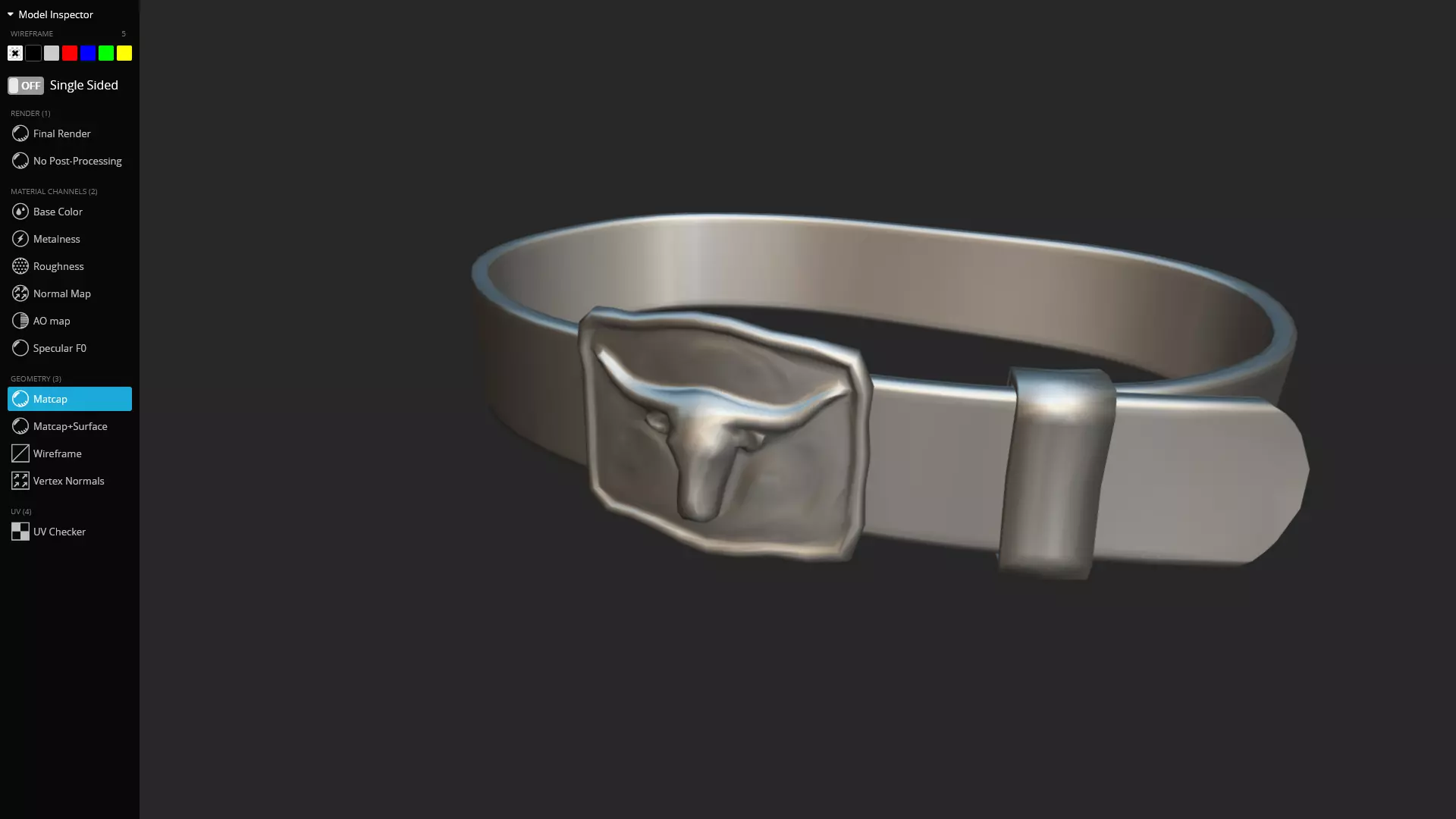 Western Leather Belt with Longhorn Buckle Game-Ready 3D Model Low-poly 3D model_12