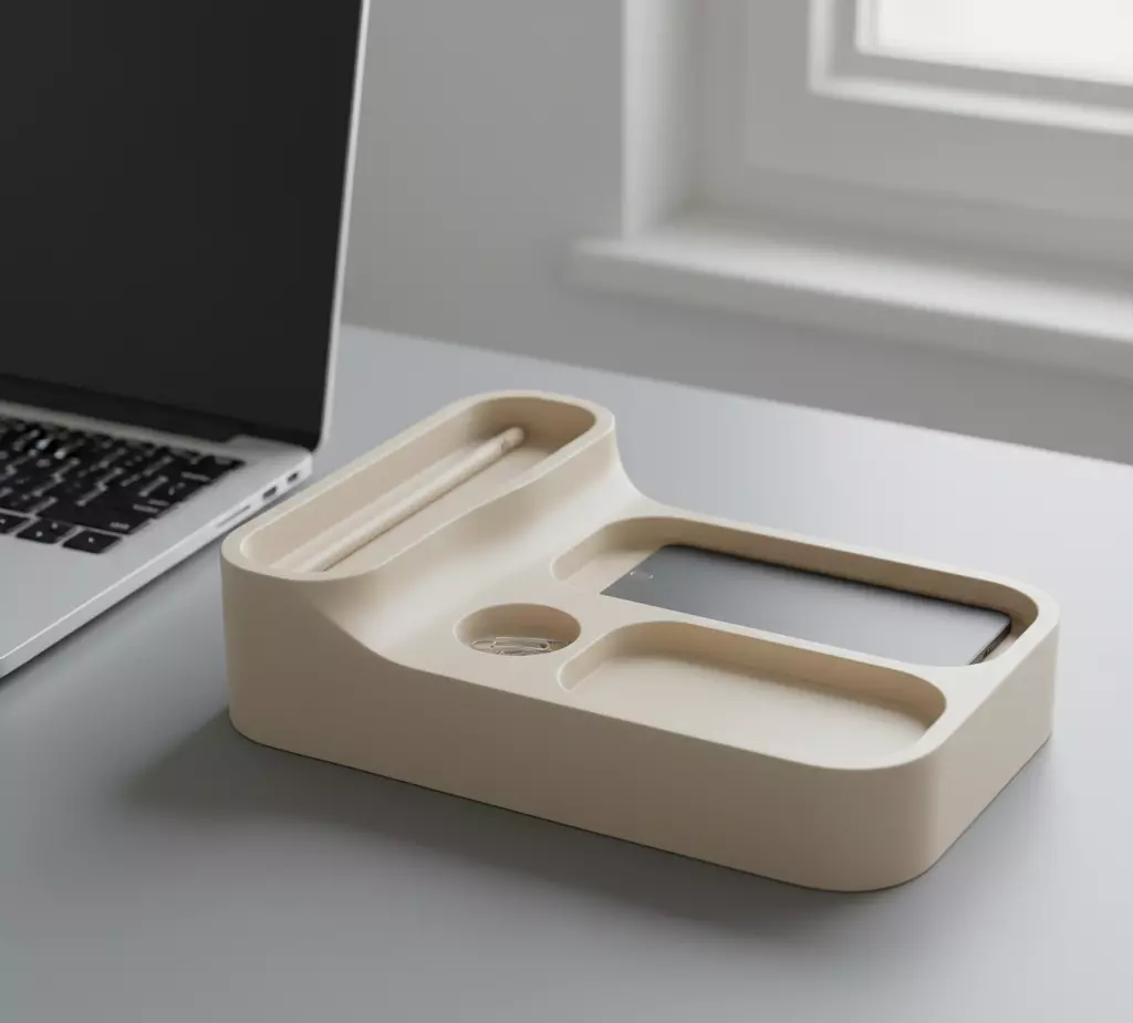 Minimalist Desk Organizer for smartphone pens and clips 3D print model_0