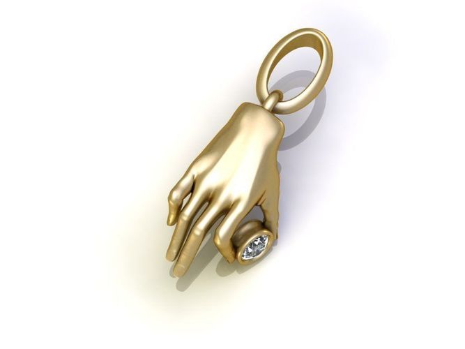 Pendant gold hand holding diamond 3D print model