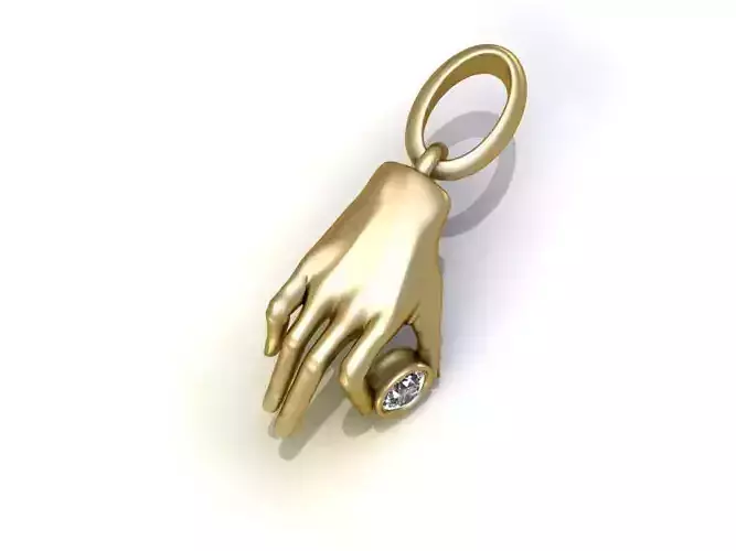 Pendant gold hand holding diamond