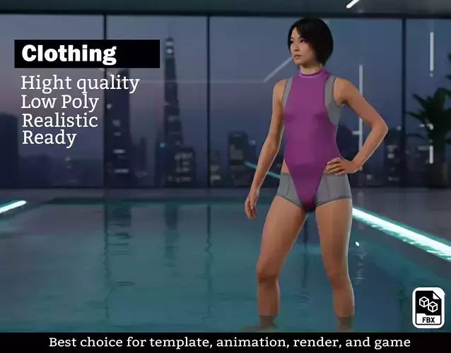 Stylized Purple Swimsuit - Game Ready 3D Clothing