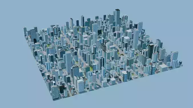 City Downtown Skyscraper Street 04 - DAY Low-poly 3D model 2