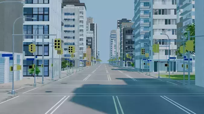 City Downtown Skyscraper Street 04 - DAY Low-poly 3D model 5