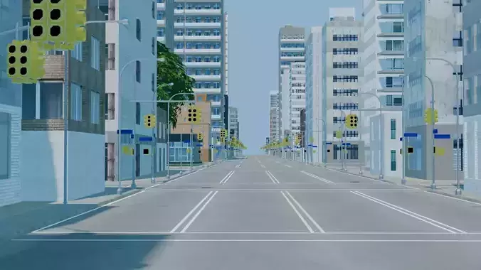 City Downtown Skyscraper Street 04 - DAY Low-poly 3D model 6