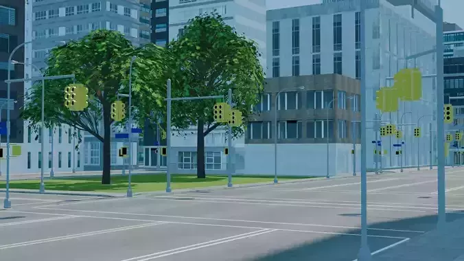 City Downtown Skyscraper Street 04 - DAY Low-poly 3D model 7