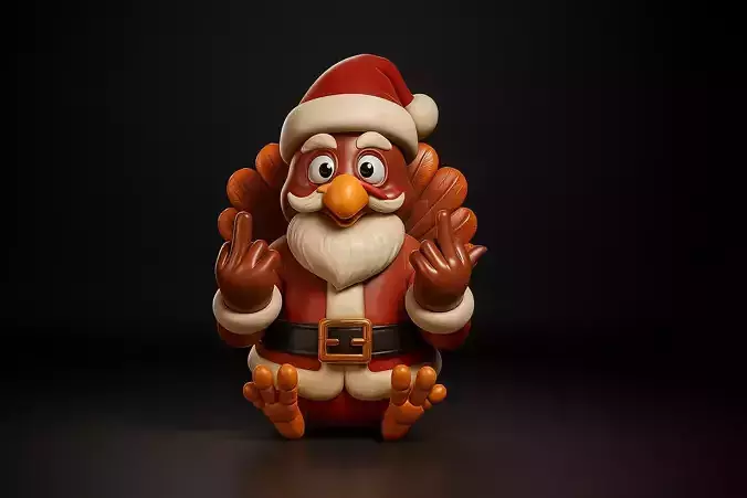 Funny Santa Turkey Rude Christmas Turkey Showing Middle Finger 