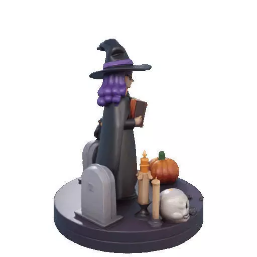 2834 Witch with Spell book Skull Raven and Pumpkin 3D print model_18