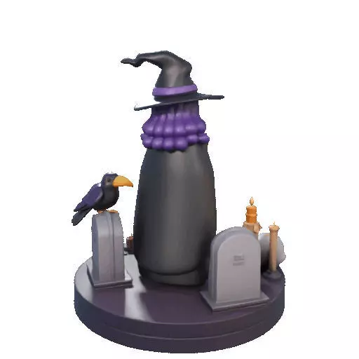 2834 Witch with Spell book Skull Raven and Pumpkin 3D print model_23