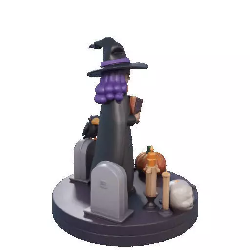 2834 Witch with Spell book Skull Raven and Pumpkin 3D print model_19