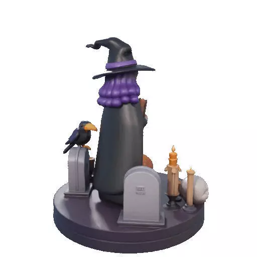 2834 Witch with Spell book Skull Raven and Pumpkin 3D print model_21