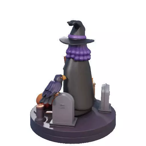 2834 Witch with Spell book Skull Raven and Pumpkin 3D print model_28