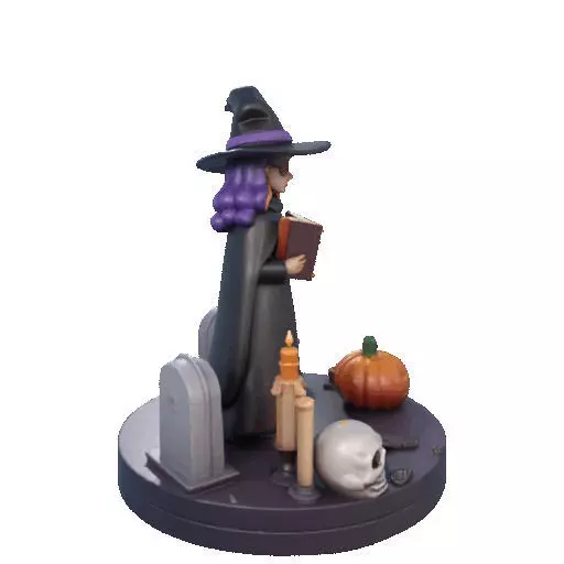 2834 Witch with Spell book Skull Raven and Pumpkin 3D print model_17
