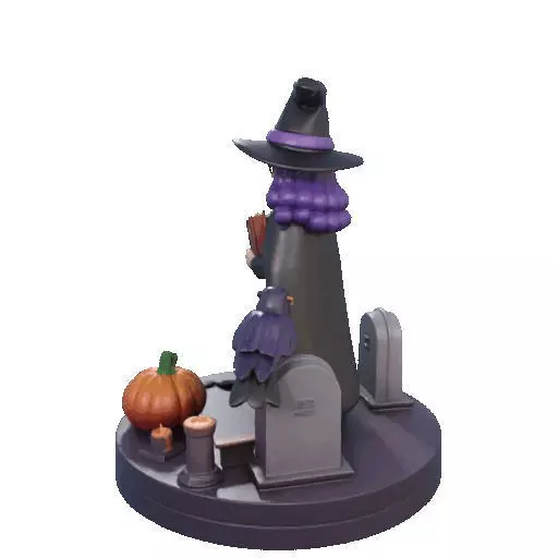2834 Witch with Spell book Skull Raven and Pumpkin 3D print model_30